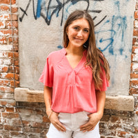 The Nora Coral Linen Top