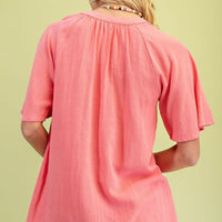 The Nora Coral Linen Top