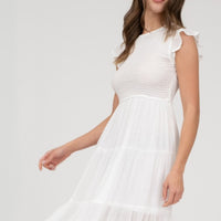 The Adeline White Smocked Midi Dress