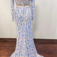 4 Blue/Cream 2-Piece Sherri Hill Very Good