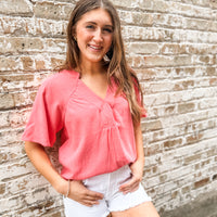 The Nora Coral Linen Top