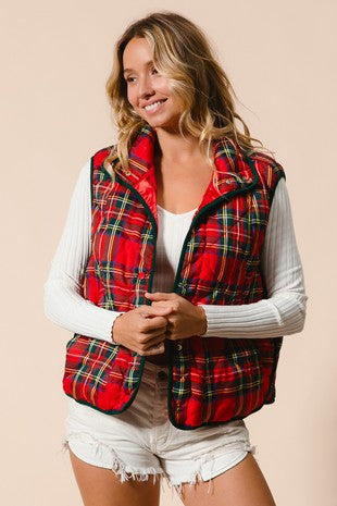 Vintage Christmas Plaid Quilted Vest Amia Boutique