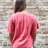 The Nora Coral Linen Top