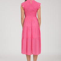 The Adeline Pink Smocked Midi Dress