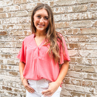 The Nora Coral Linen Top
