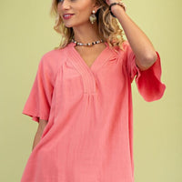 The Nora Coral Linen Top
