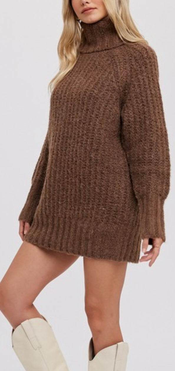 Mocha Chunky Cable Knit Sweater Dress