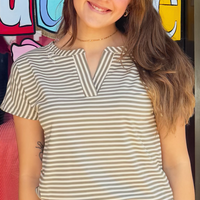 The Macy Olive Stripe Top