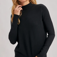 Black mock neck soft long sleeve sweater