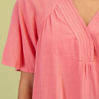 The Nora Coral Linen Top