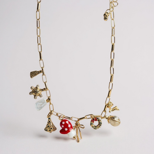 Christmas mitten charm necklace in gold