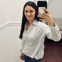 Grey and white classic striped button down