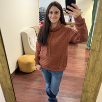 Almond colored cozy funnel pullover