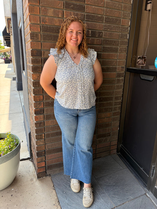 Blue skies Ruffle Blouse