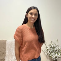 Dolman shirt sleeve knitted top in coral
