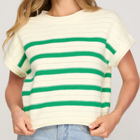 Striped Short Sleeve Knit Sweater Top