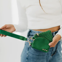 Emeral green double pouch wristlet