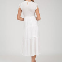 The Adeline White Smocked Midi Dress