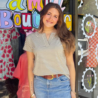 The Macy Olive Stripe Top