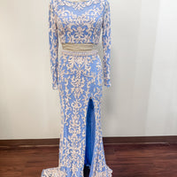 4 Blue/Cream 2-Piece Sherri Hill Very Good
