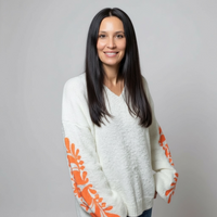 White Fleece detailed orange sleeve sweater