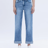 Women's High Rise Cuffed straight jeans. Flying Monkey