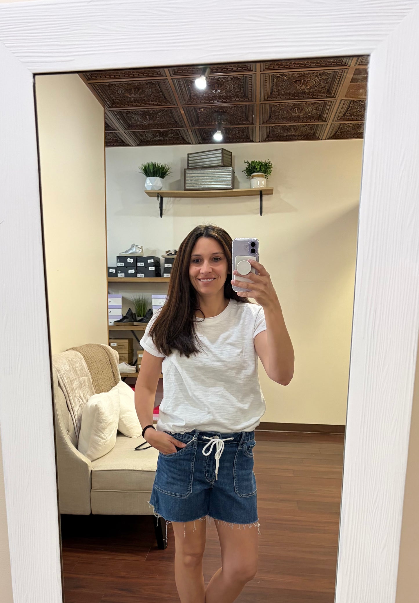 High Rise Drawstring Denim Shorts