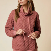 Almond colored quilt funnel neck pullover