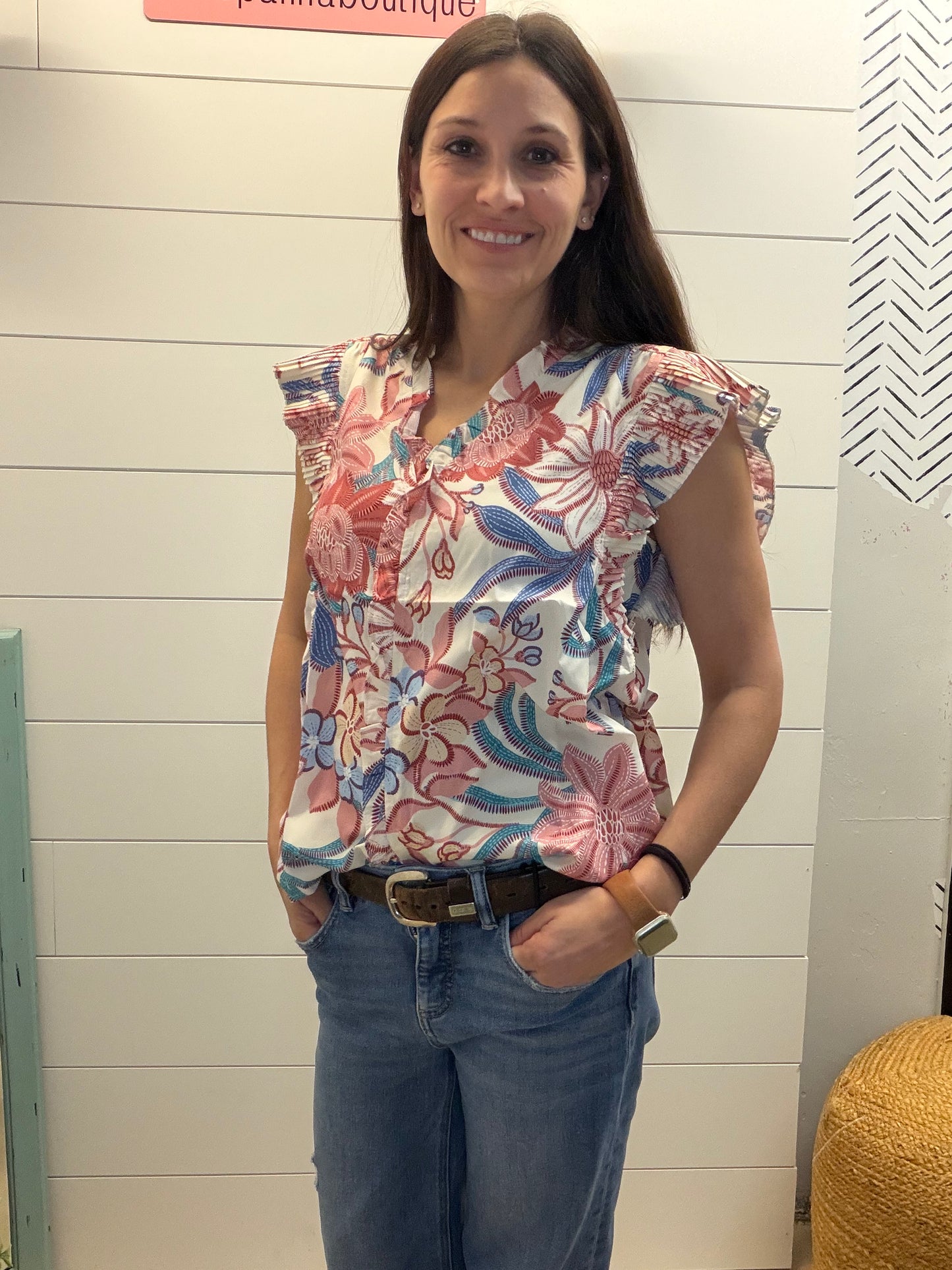 Floral Ruffle Sleeve Blouse