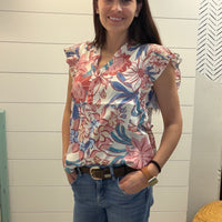 Floral Ruffle Sleeve Blouse