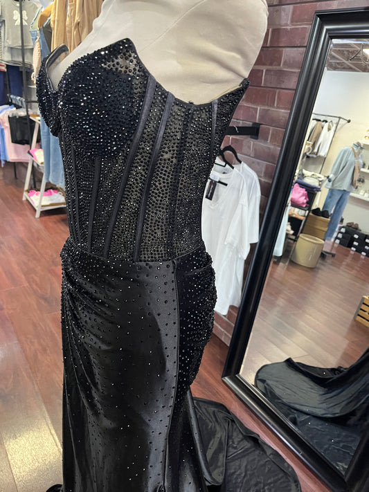 Sherri Hill Black Rhinestone Corset Prom Dress – Size 8