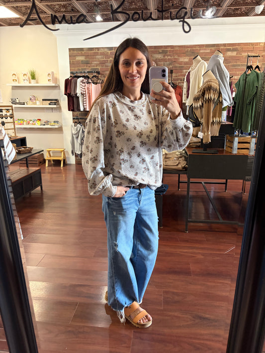 Floral Dot Textured Knit Top