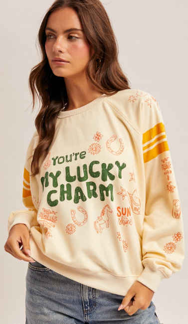 Lucky Charm Terry Dolman Sweatshirt Women's St Patty's