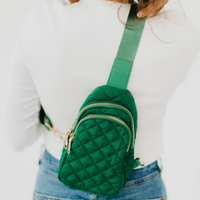 Sling pufer bag green with gold