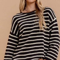 Stripe Boat Neck Drop Shoulder