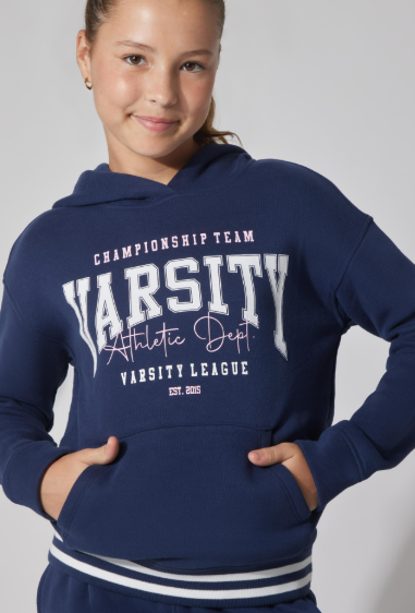 Tween girl's varsity navy blue sweatshirt