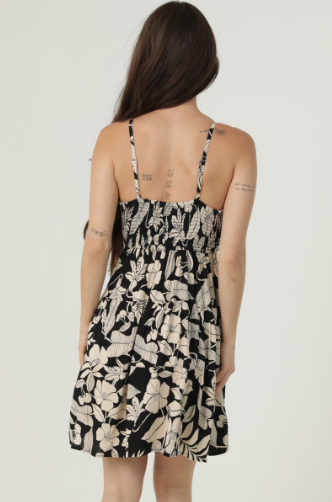 Black Floral Smocked Mini Dress