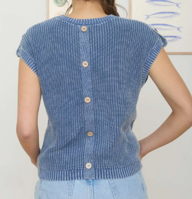 Tab Sleeve Back Button Knit Top