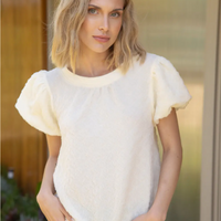 Soft Textured Puff Sleeve Top – Cream