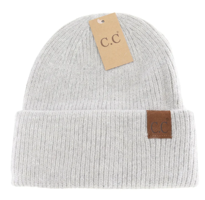 Light Grey Cuffed Ribbed C.C. Beanie