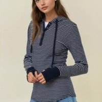 Soft Ribbed Henley Hoodie Top