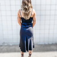 The Tori Black Satin Shift Dress