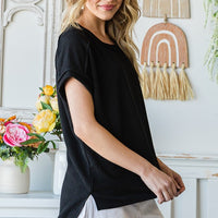 The Randi Black Ribbed Drop Shoulder Top