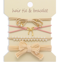 Ivory and pink boho bracelet hair tie