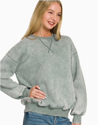 Cozy V-Stitch Pullover in ash jade