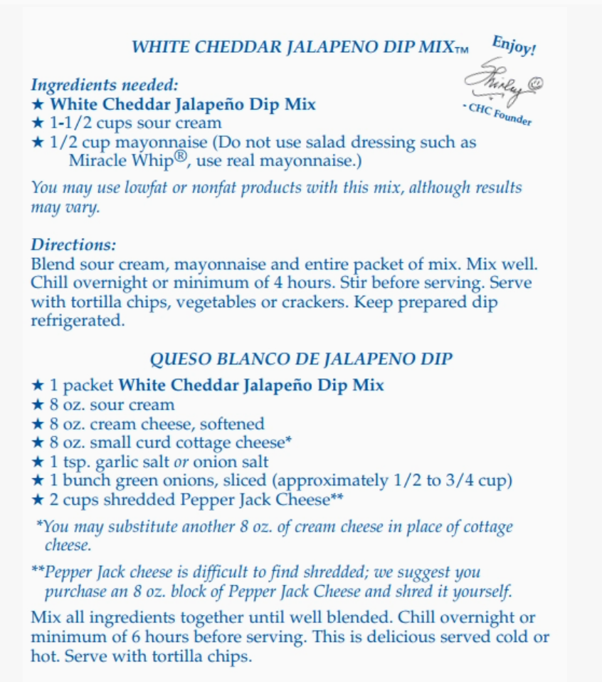 White Cheddar Jalapeno Dip Mix