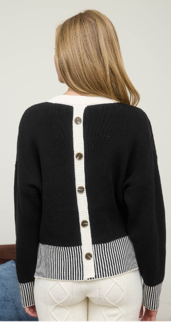 Detailed Hem Sweater with Detailed buttons on back. Blu Pepper Brand