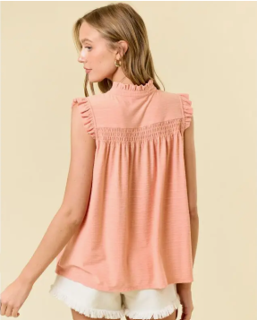Ruffle Detail Textured Sleeveless Blouse