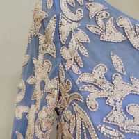 4 Blue/Cream 2-Piece Sherri Hill Very Good