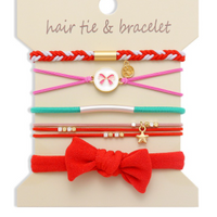 Red Boho knot bracelet hair ties Christmas